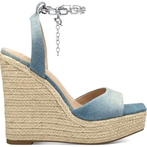 NEW Thalia Sodi Caden Chain Wedges Espadrilles in Denim Ombre Fabric, Size 8.5 - Picture 2 of 9